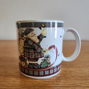 Debbie Mumm Sakura Holiday Christmas Santa Plaid Coffee/Tea Mug